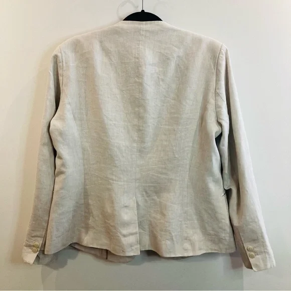 ZARA Basic Sz 14 Linen Pinstripe  Lined Pockets Collarless Slit Blazer Jacket - Picture 7 of 11